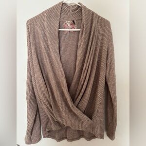 Anthropologie Akemi + Kin Draped Ribbed V-Neck Sweater - Taupe